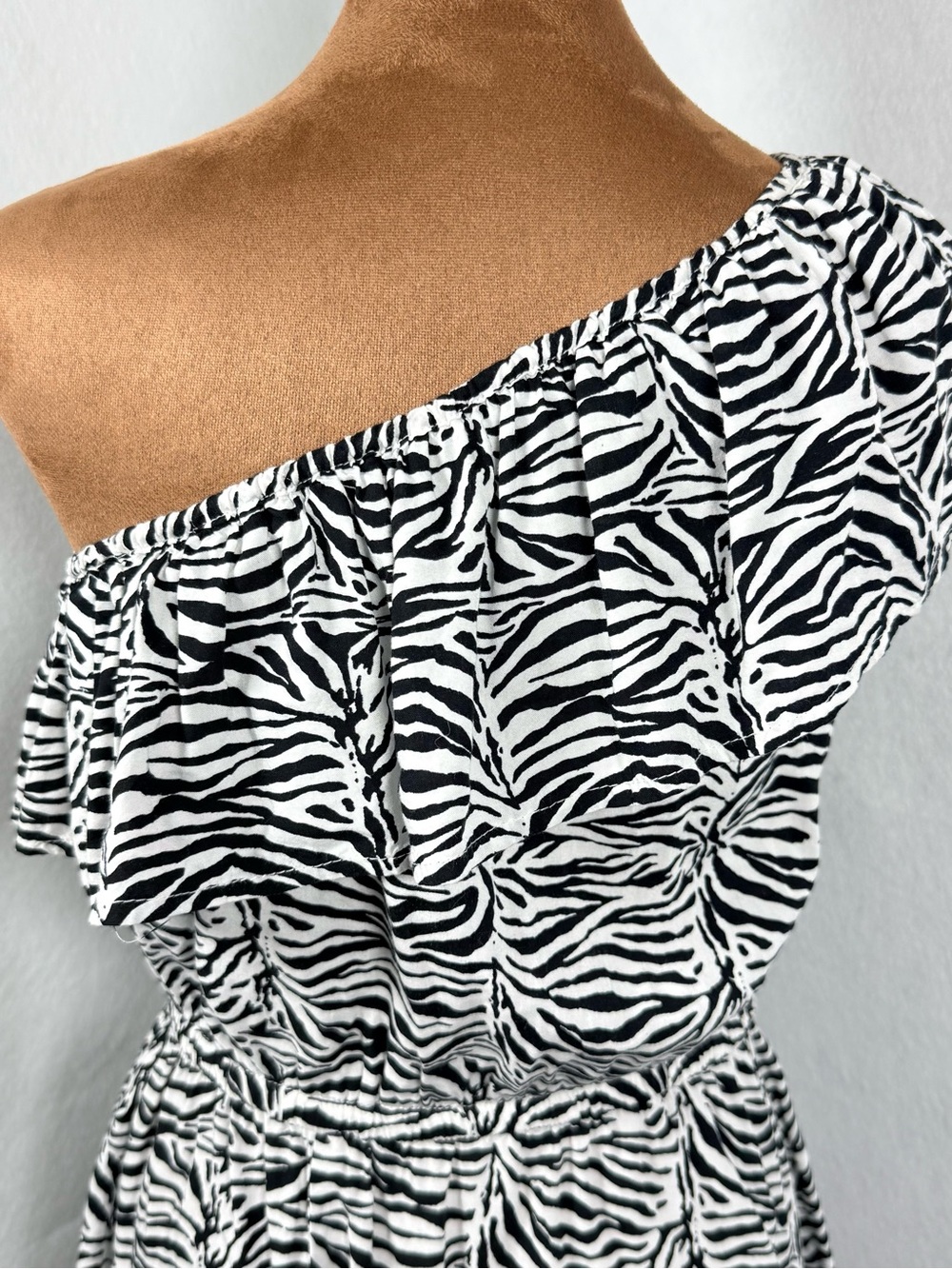 Cotton On Zebra Print One Shoulder Mini Dress Ruffle Animal Print Size L - Picture 7 of 12